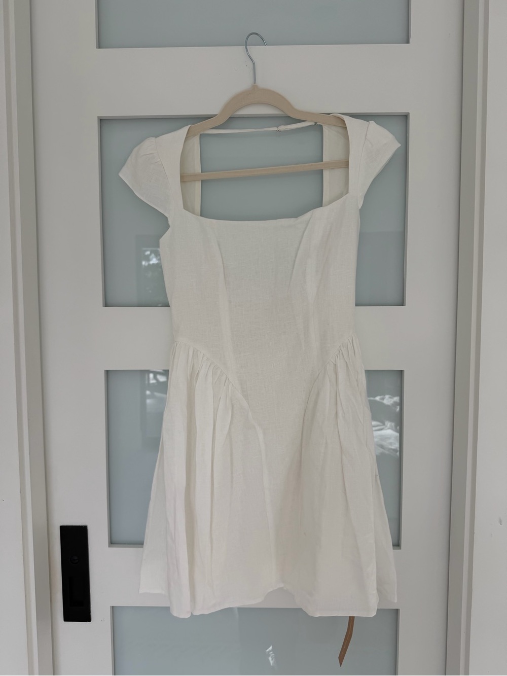 Reformation Oakley White Square-Neck Mini Linen Dress NWT